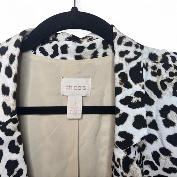 Chico’s Animal Print Open Front Blazer Jacket Medium White Black Brown - Picture 5 of 8